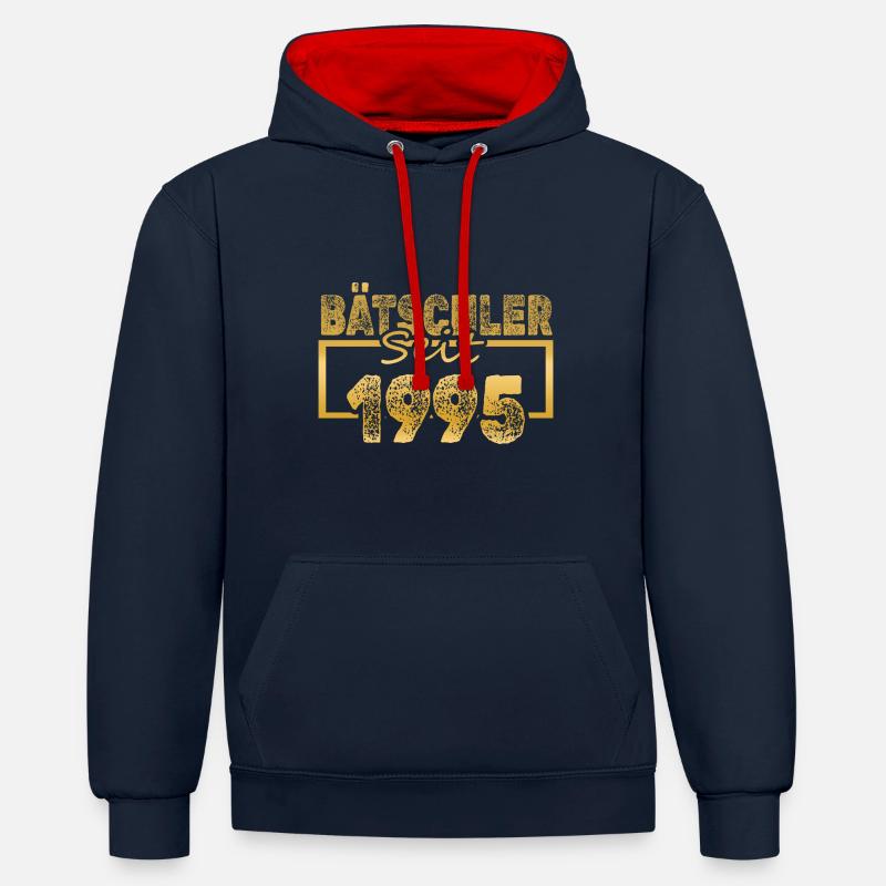 Célibataire 1995 - Sweat à capuche contrasté - bleu marine/rouge