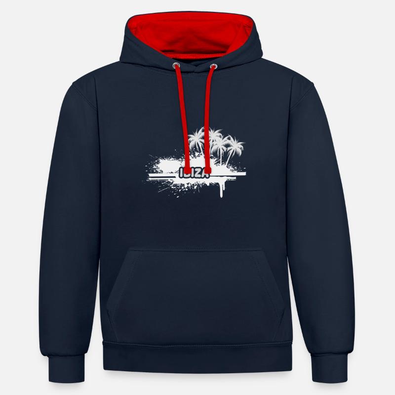 Vacances Ibiza - Sweat à capuche contrasté - bleu marine/rouge