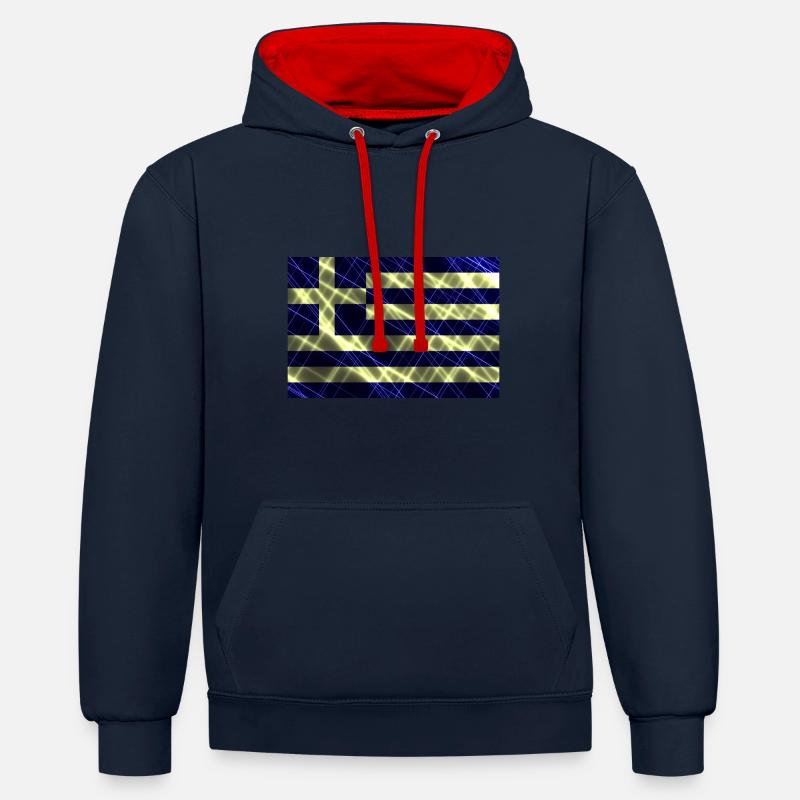Grèce - Sweat à capuche contrasté - bleu marine/rouge