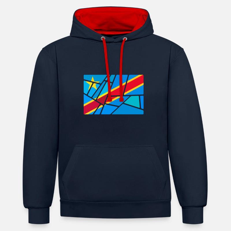Congo - Sweat à capuche contrasté - bleu marine/rouge