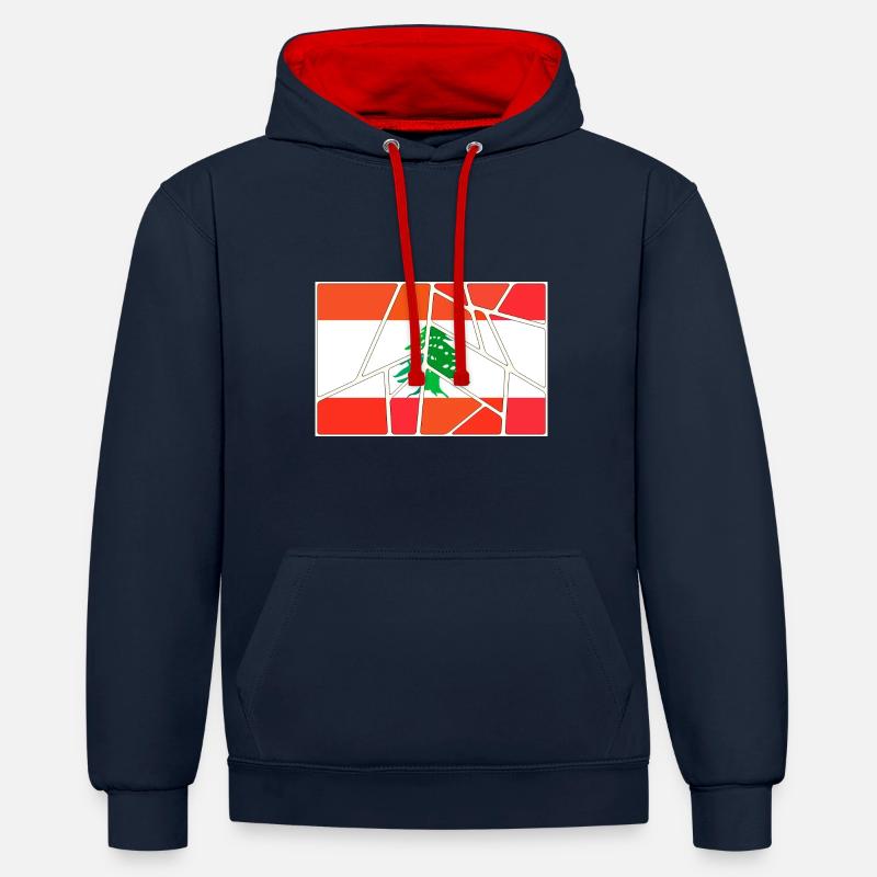Don pour le Liban - Sweat à capuche contrasté - bleu marine/rouge