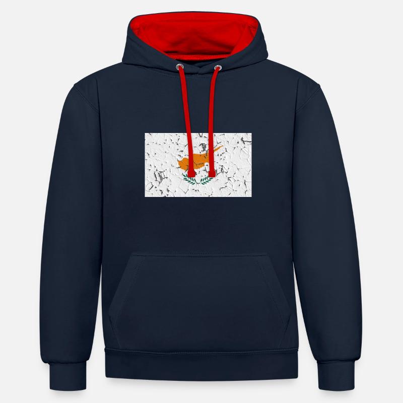 Chypre - Sweat à capuche contrasté - bleu marine/rouge