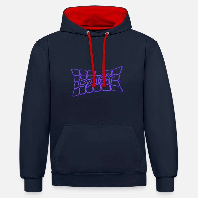 Nom : Daisy - Sweat à capuche contrasté - bleu marine/rouge