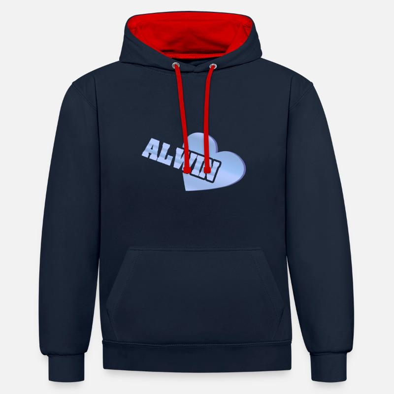 J’adore Alwin - Sweat à capuche contrasté - bleu marine/rouge