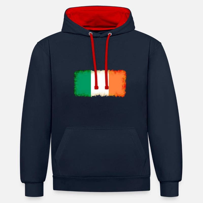 Pays: Irlande - Sweat à capuche contrasté - bleu marine/rouge