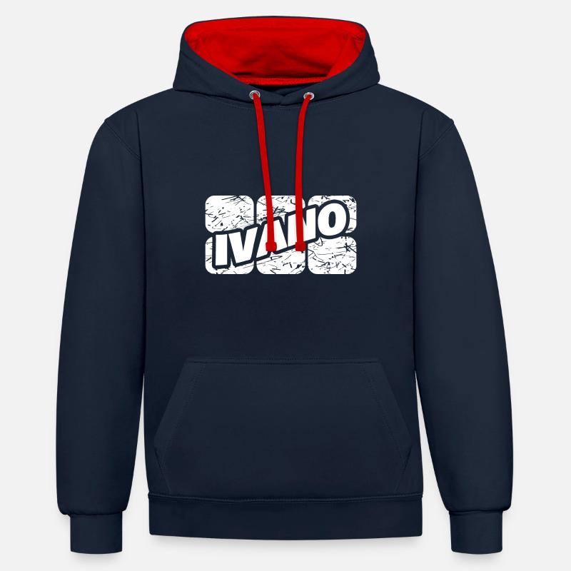 Ivano - Sweat à capuche contrasté - bleu marine/rouge