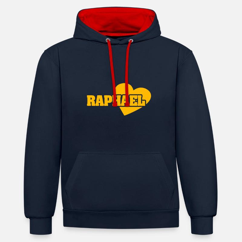 Cadeau pour Raphaël - Sweat à capuche contrasté - bleu marine/rouge