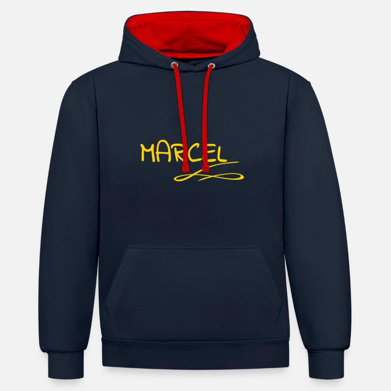 Marcel - Sweat à capuche contrasté - bleu marine/rouge