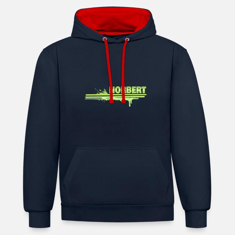 Norbert - Sweat à capuche contrasté - bleu marine/rouge