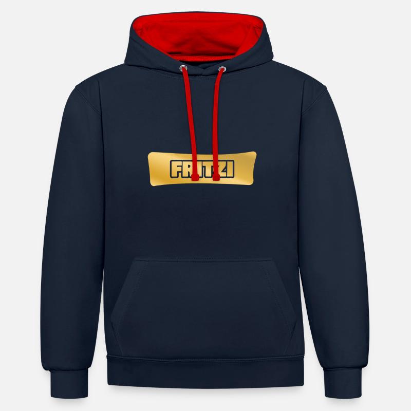 Fritzi - Sweat à capuche contrasté - bleu marine/rouge