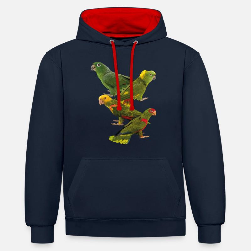 Perroquets - Sweat à capuche contrasté - bleu marine/rouge