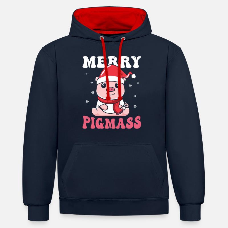 Joyeux cochons - Sweat à capuche contrasté - bleu marine/rouge
