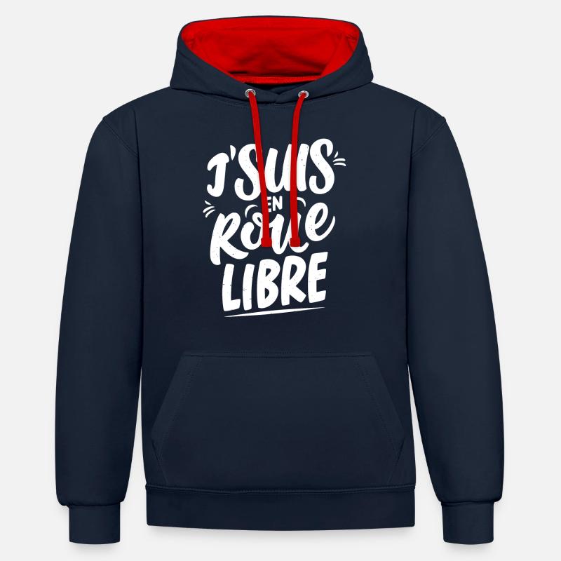 J'suis en roue libre - Sweat à capuche contrasté - bleu marine/rouge