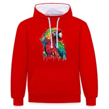 Perroquet coloré - Sweat à capuche contrasté - rouge/blanc - Devant - Liana (172cm) & Jaron (178cm)