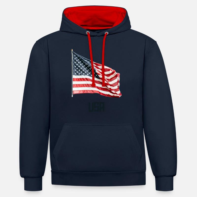 Drapeau Américain - Sweat à capuche contrasté - bleu marine/rouge