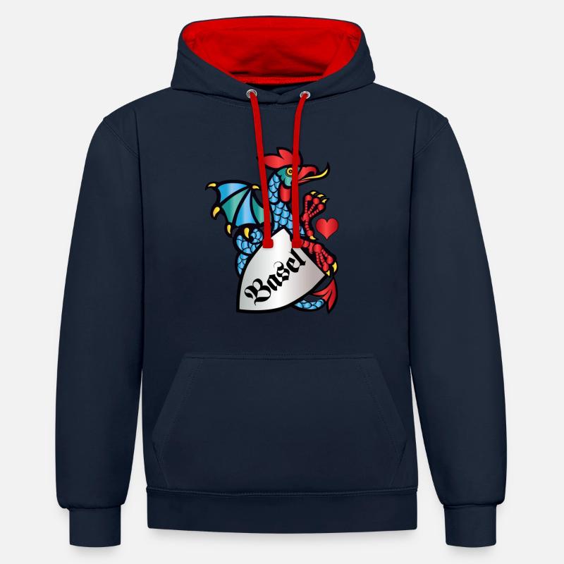Basilic de Bâle - Sweat à capuche contrasté - bleu marine/rouge