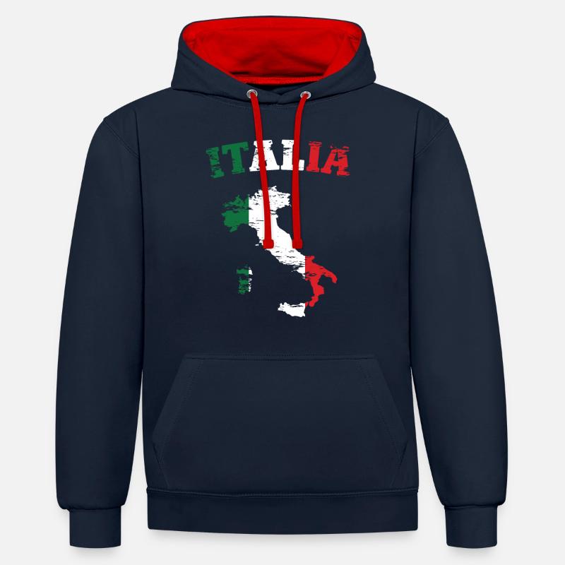 Carte de l’Italie Drapeau utilisé - Sweat à capuche contrasté - bleu marine/rouge