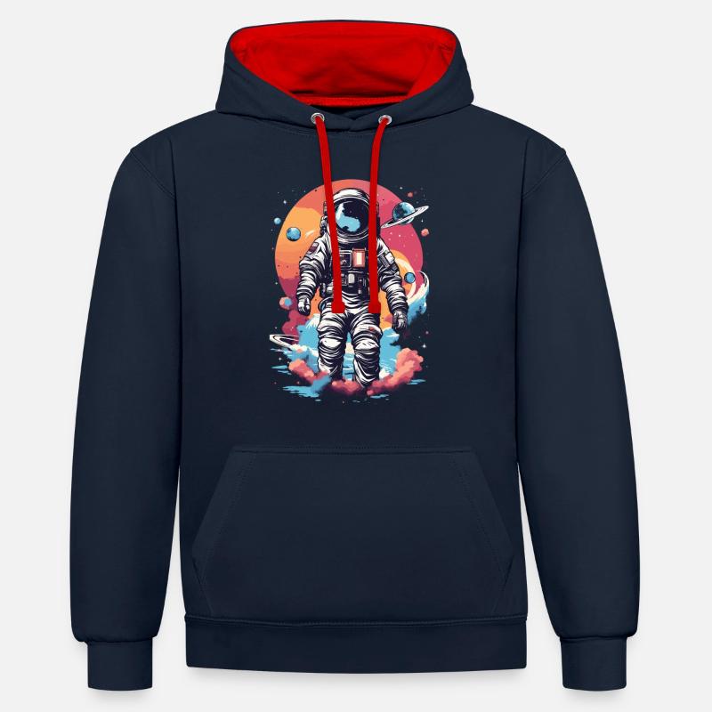 Astronaute cool dans l’espace - Sweat à capuche contrasté - bleu marine/rouge