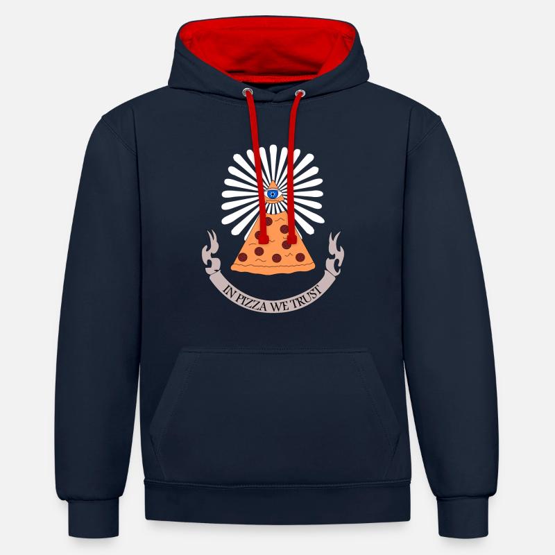 In Pizza we trust - Sweat à capuche contrasté - bleu marine/rouge