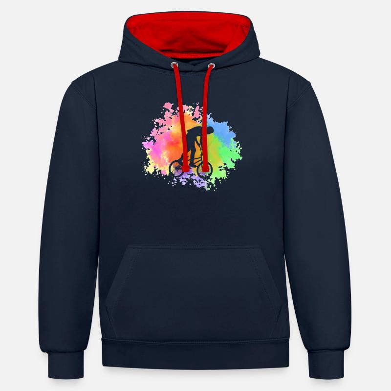 Vélo VTT - Sweat à capuche contrasté - bleu marine/rouge