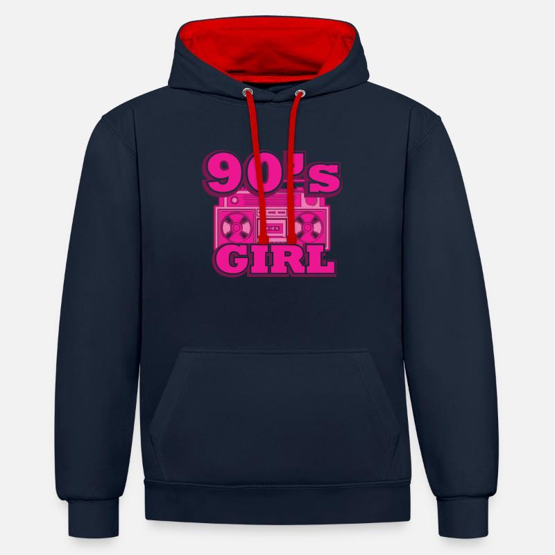 1990iger Sprüche 90s Geschenksidee - Kontrast-Hoodie - Navy/Rot