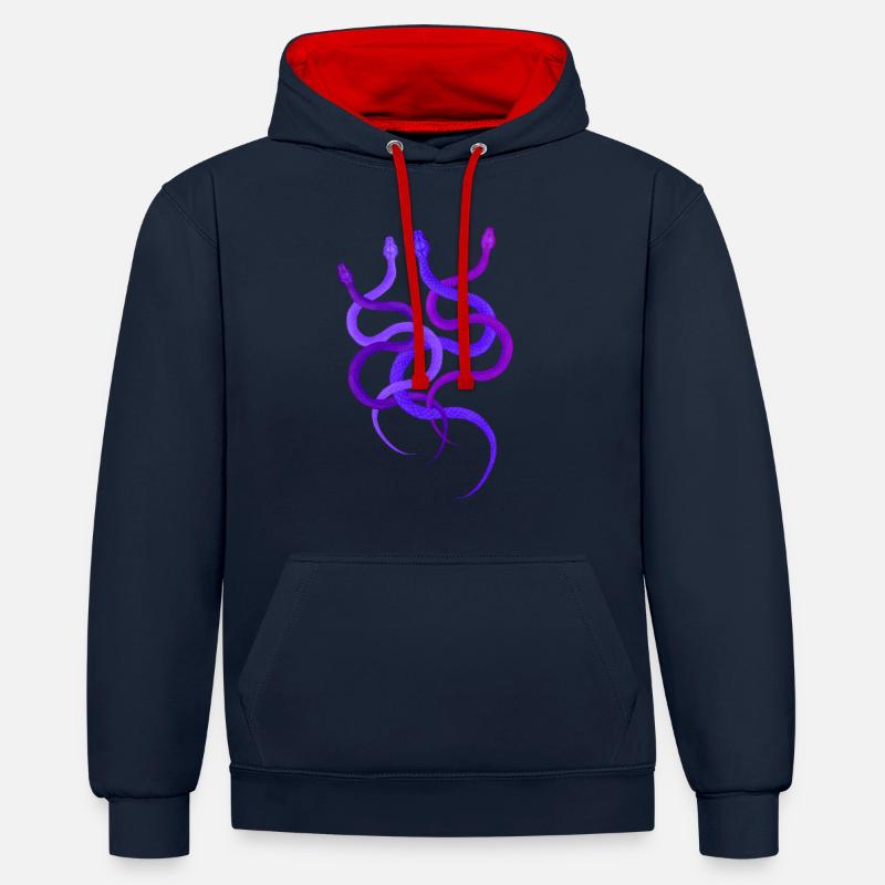 Einfaches Schlangendesign, 4 wilde Pythons - Kontrast-Hoodie - Navy/Rot