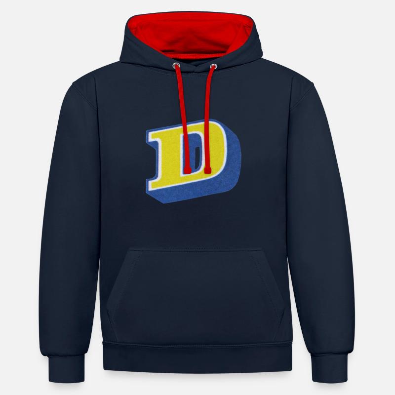 lettre D Typographie - Sweat à capuche contrasté - bleu marine/rouge