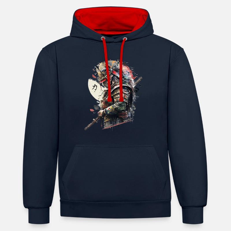 Samouraï - Sweat à capuche contrasté - bleu marine/rouge