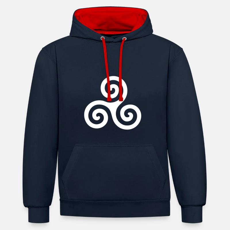 Triskell blanc - Sweat à capuche contrasté - bleu marine/rouge