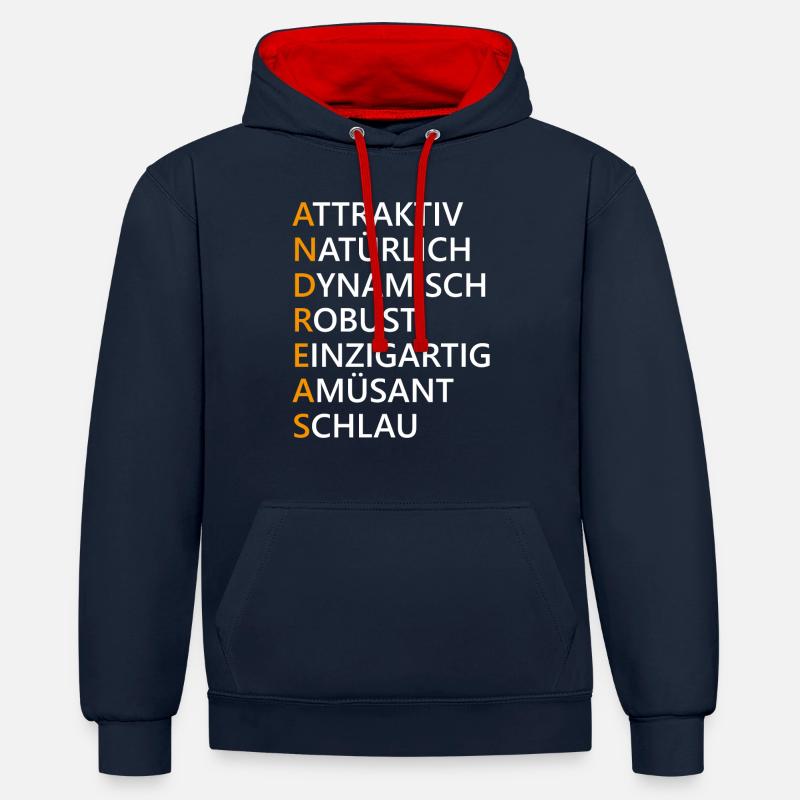 Andreas Name Geschenk - Kontrast-Hoodie - Navy/Rot