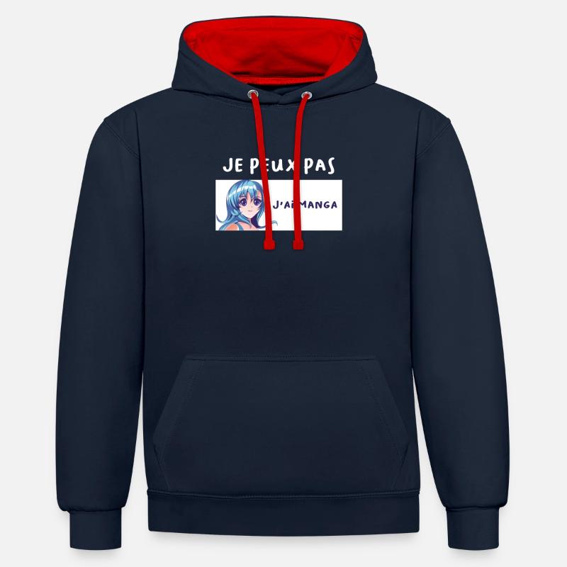 Design Manga - Sweat à capuche contrasté - bleu marine/rouge