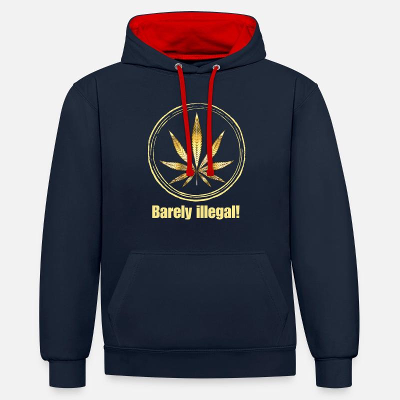 Barely illegal! - Marijuana Blatt - Kontrast-Hoodie - Navy/Rot