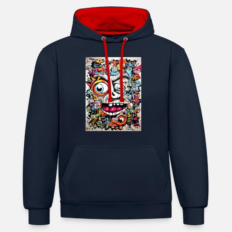 Inspirations graffiti :Gnu - Sweat à capuche contrasté - bleu marine/rouge