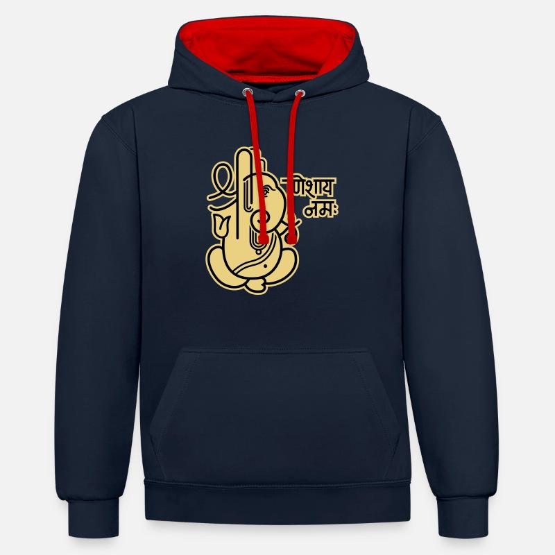 Ganesha Elephant No.05_2c - Sweat à capuche contrasté - bleu marine/rouge