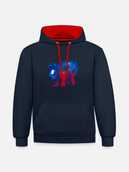 Buntes Tier - Kontrast-Hoodie - Navy/Rot