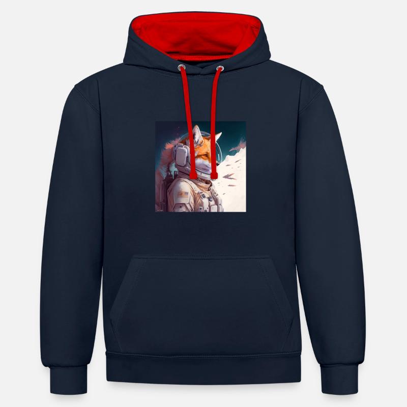 Spacefox Fox Astronaut Space - Contrast hoodie - navy/red