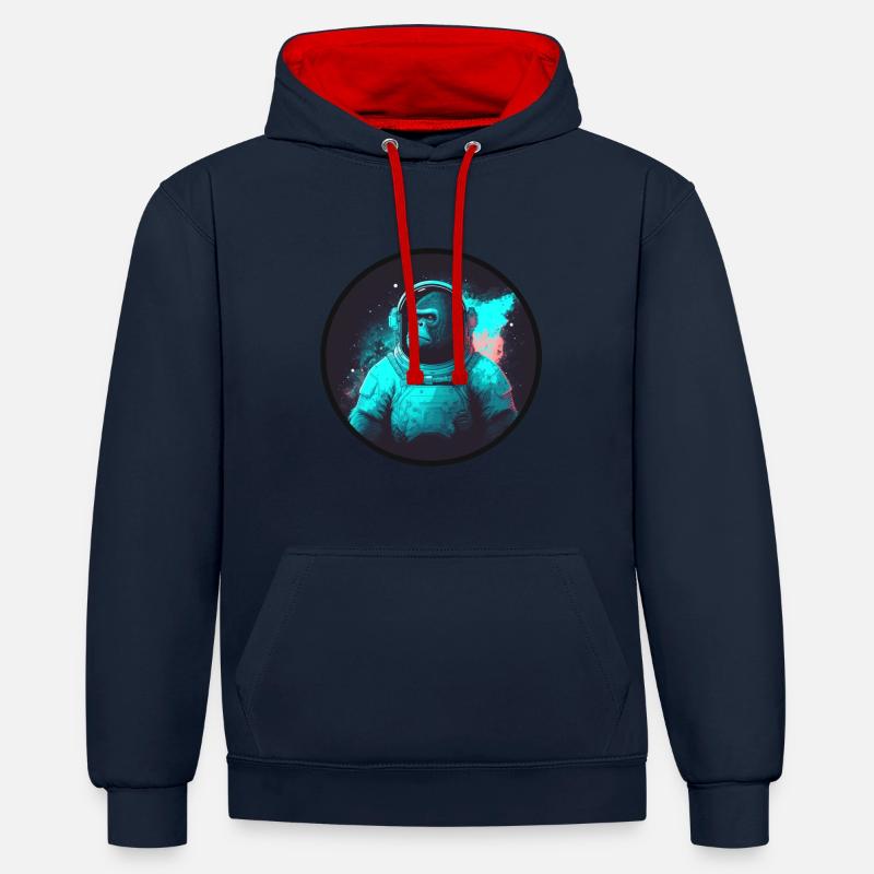 Singe en combinaison spatiale - Sweat à capuche contrasté - bleu marine/rouge