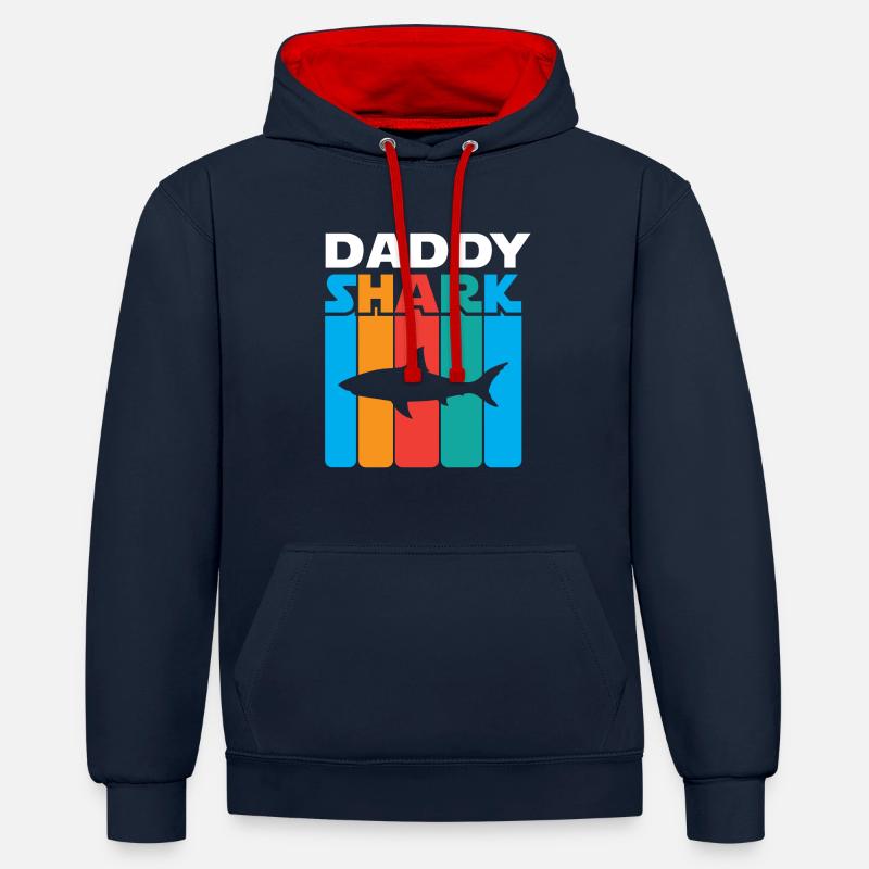 Papa requin - Sweat à capuche contrasté - bleu marine/rouge