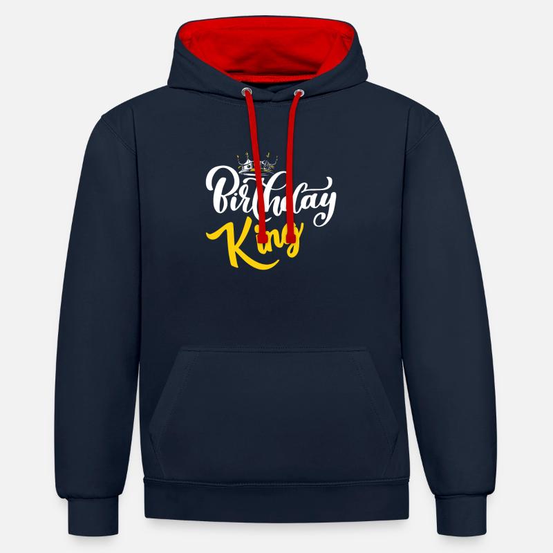 Roi anniversaire - Sweat à capuche contrasté - bleu marine/rouge