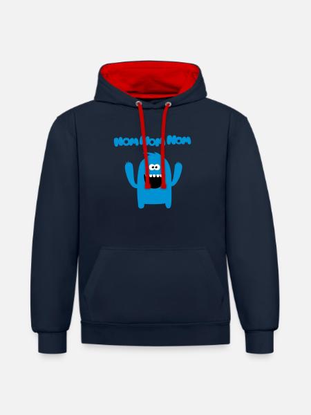 Om nom nom nom - Monster - Contrast hoodie - navy/red