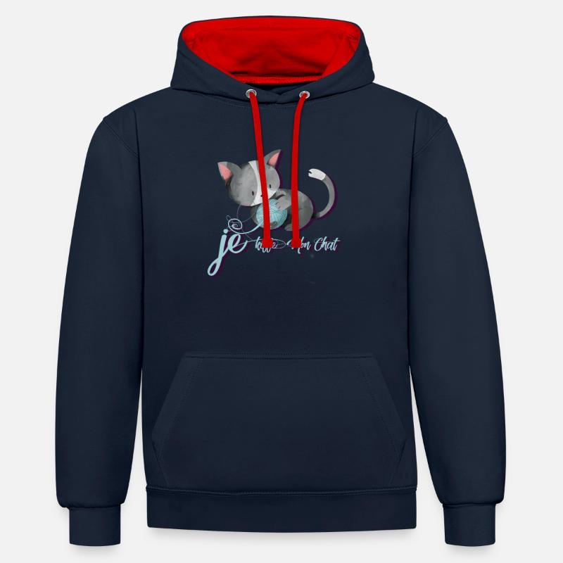 CHAT D'AMIS - Sweat à capuche contrasté - bleu marine/rouge