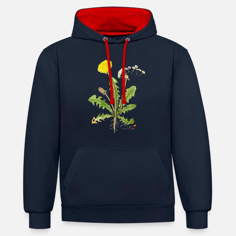 Pissenlit, aussi appelé pissenlit - Sweat à capuche contrasté - bleu marine/rouge