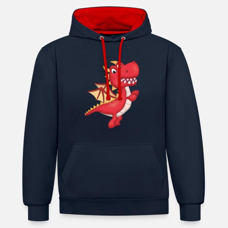 Malin petit Dragon rouge - Sweat à capuche contrasté - bleu marine/rouge