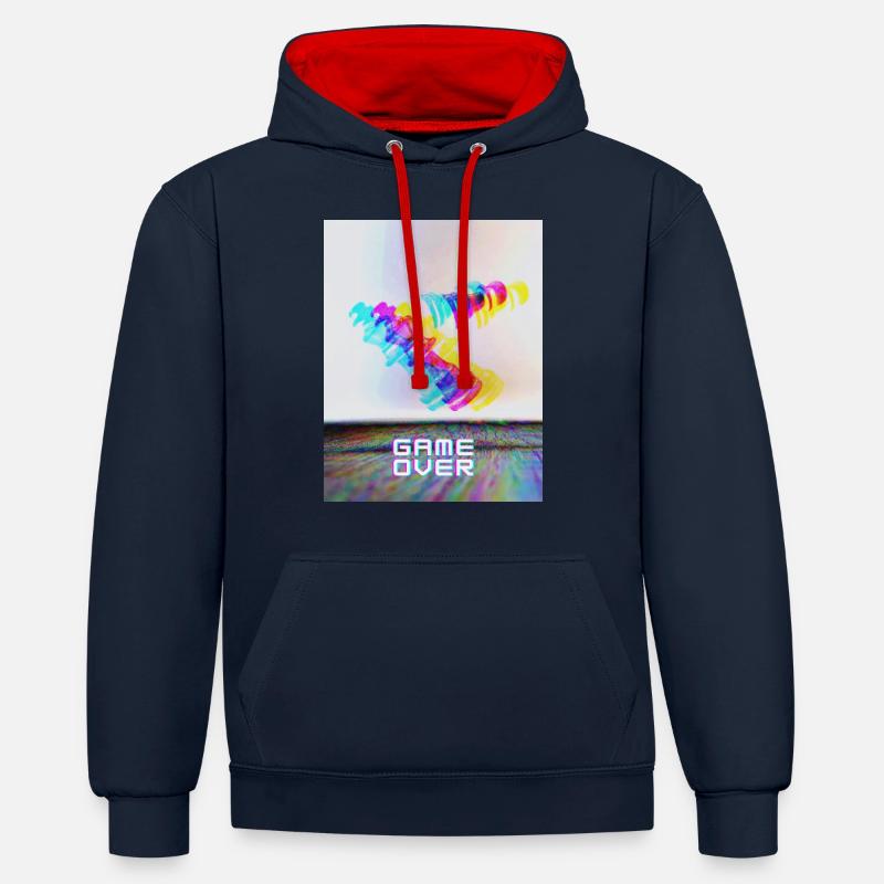 Game Over Chess - Sweat à capuche contrasté - bleu marine/rouge