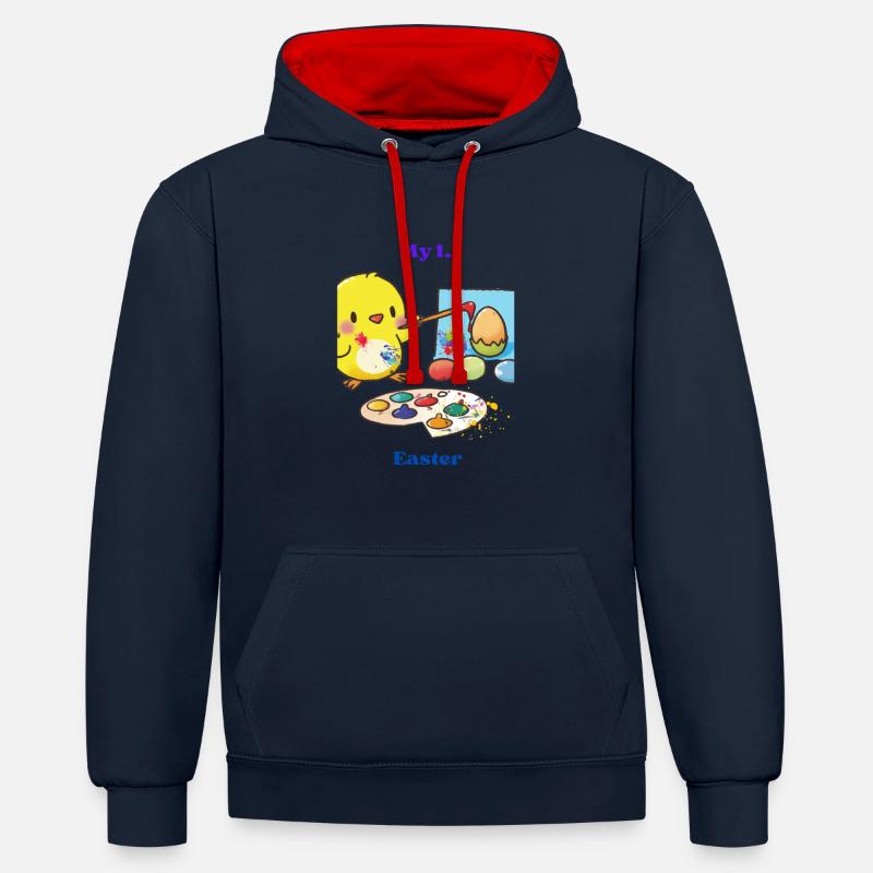 Ma 1ère Pâques - Sweat à capuche contrasté - bleu marine/rouge