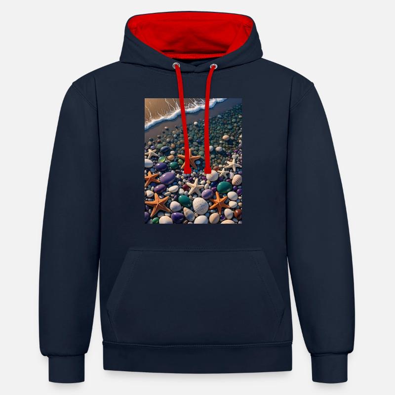 Seaside Star Treasure : Cyber Starfish - Sweat à capuche contrasté - bleu marine/rouge