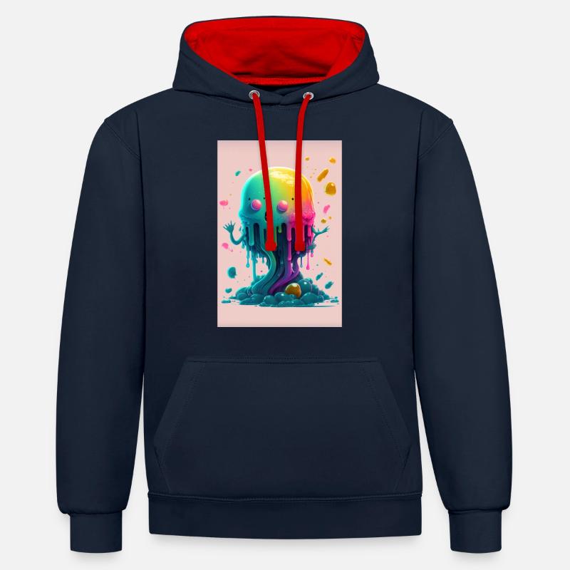 Zombie Gelée - Sweat à capuche contrasté - bleu marine/rouge