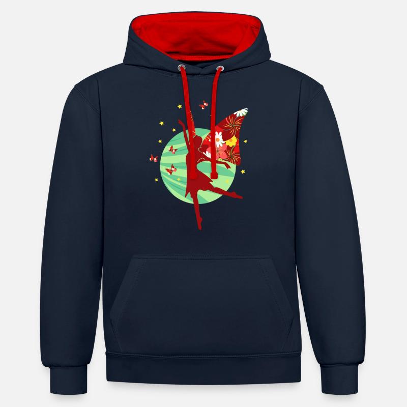 Fée papillon - Sweat à capuche contrasté - bleu marine/rouge