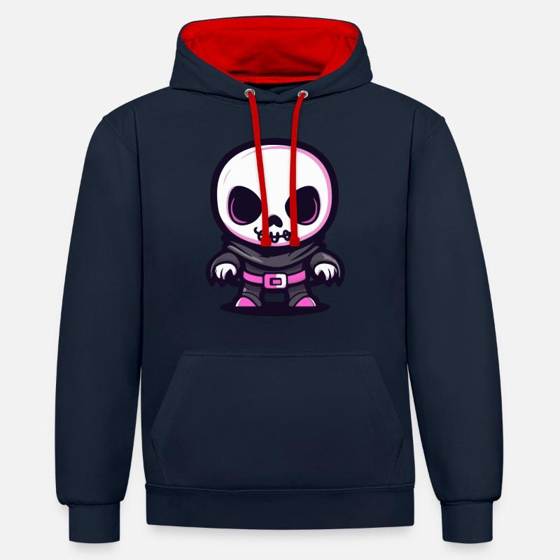 Zombie Halloween Squelette - Sweat à capuche contrasté - bleu marine/rouge