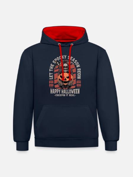 Halloween Grim Reaper with Pumpkin - Contrast hoodie - navy/red